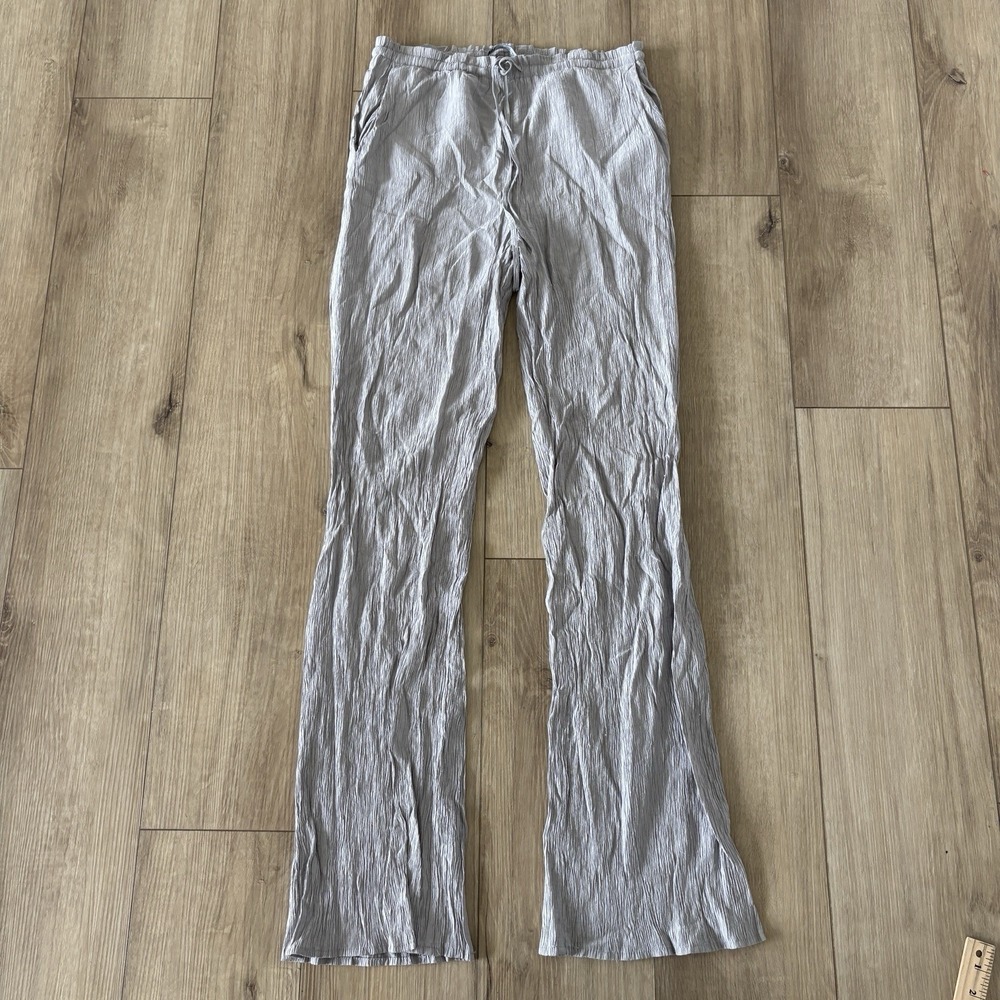 Zara Women's Size XS Crinkle Drawstring Palazzo Pants Gray‎ Straight Leg